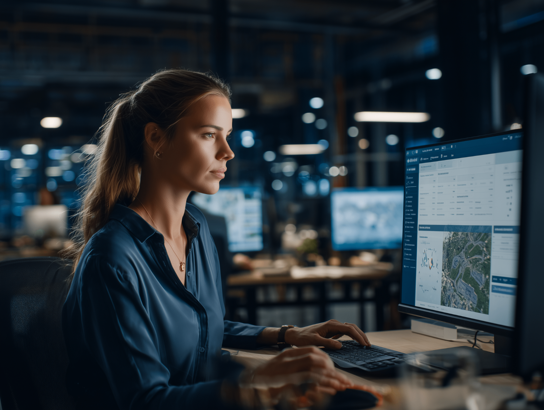 Spezialistin bei der Arbeit an einer professionellen Software-Oberfläche